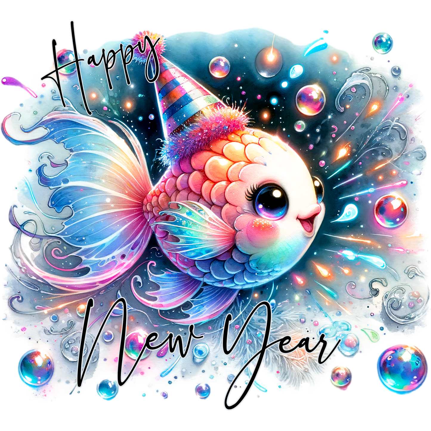 Happy New Year Colorful Festive Fish Artwork