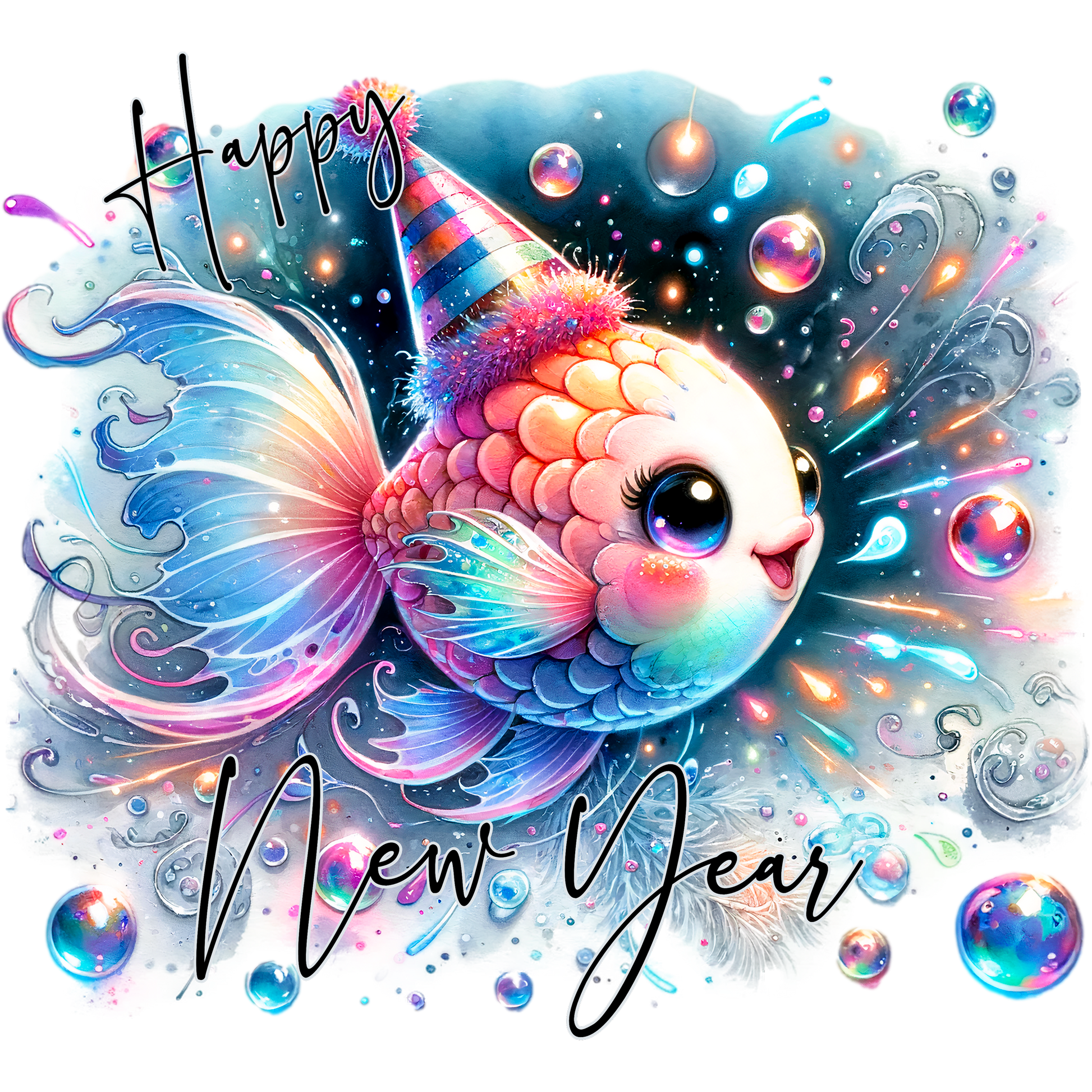 Happy New Year Colorful Festive Fish Artwork