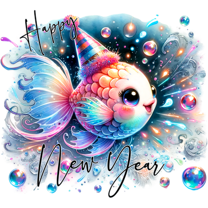 Happy New Year Colorful Festive Fish Artwork
