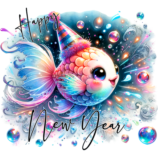Happy New Year Colorful Festive Fish Artwork