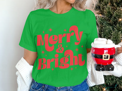 Merry and Bright Festive Holiday Graphic T-shirt