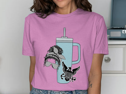 Trendy Graphic Tee with Eye-Catching Mug Design