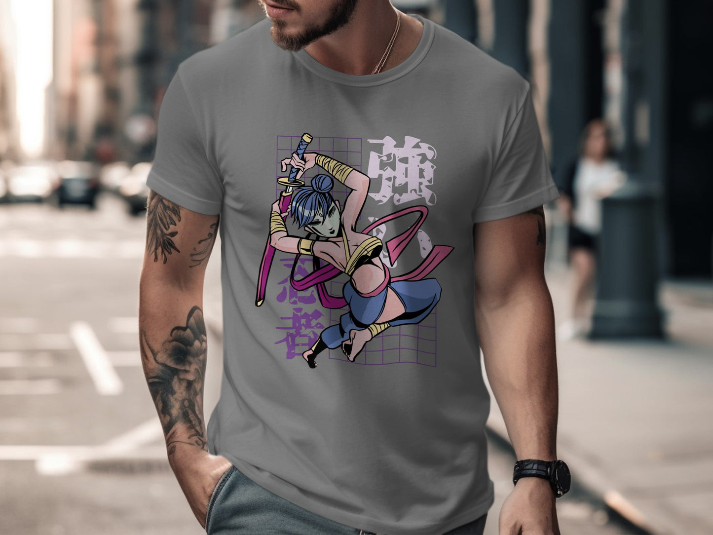 Anime Character With Sword Graphic T-shirt