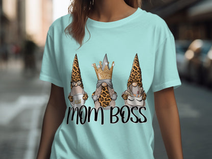 Cute Mom Boss Gnome Themed Graphic T-shirt