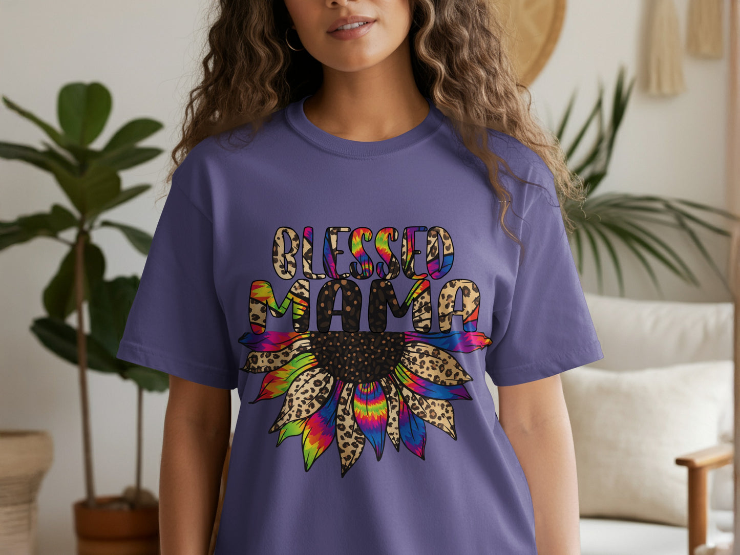 Blessed Mama Colorful Sunflower Graphic T-shirt