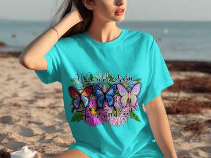 Colorful Butterflies and Flowers Graphic Tee product