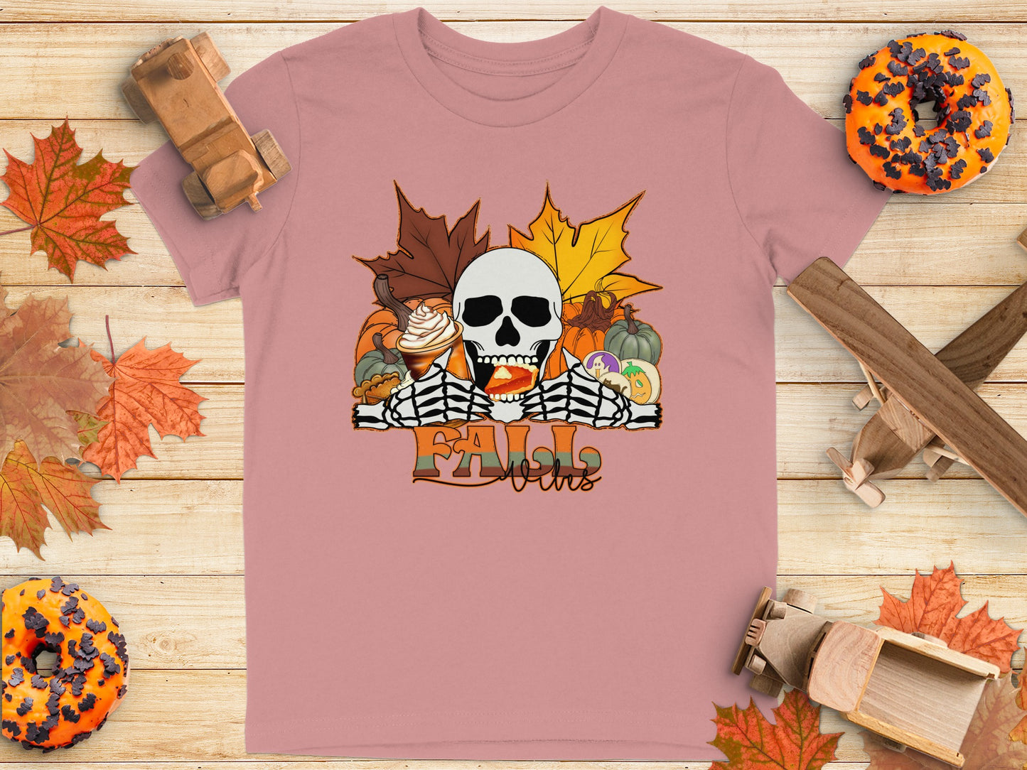 Fall Vibes Skeleton Leaves Autumn Themed T-shirt