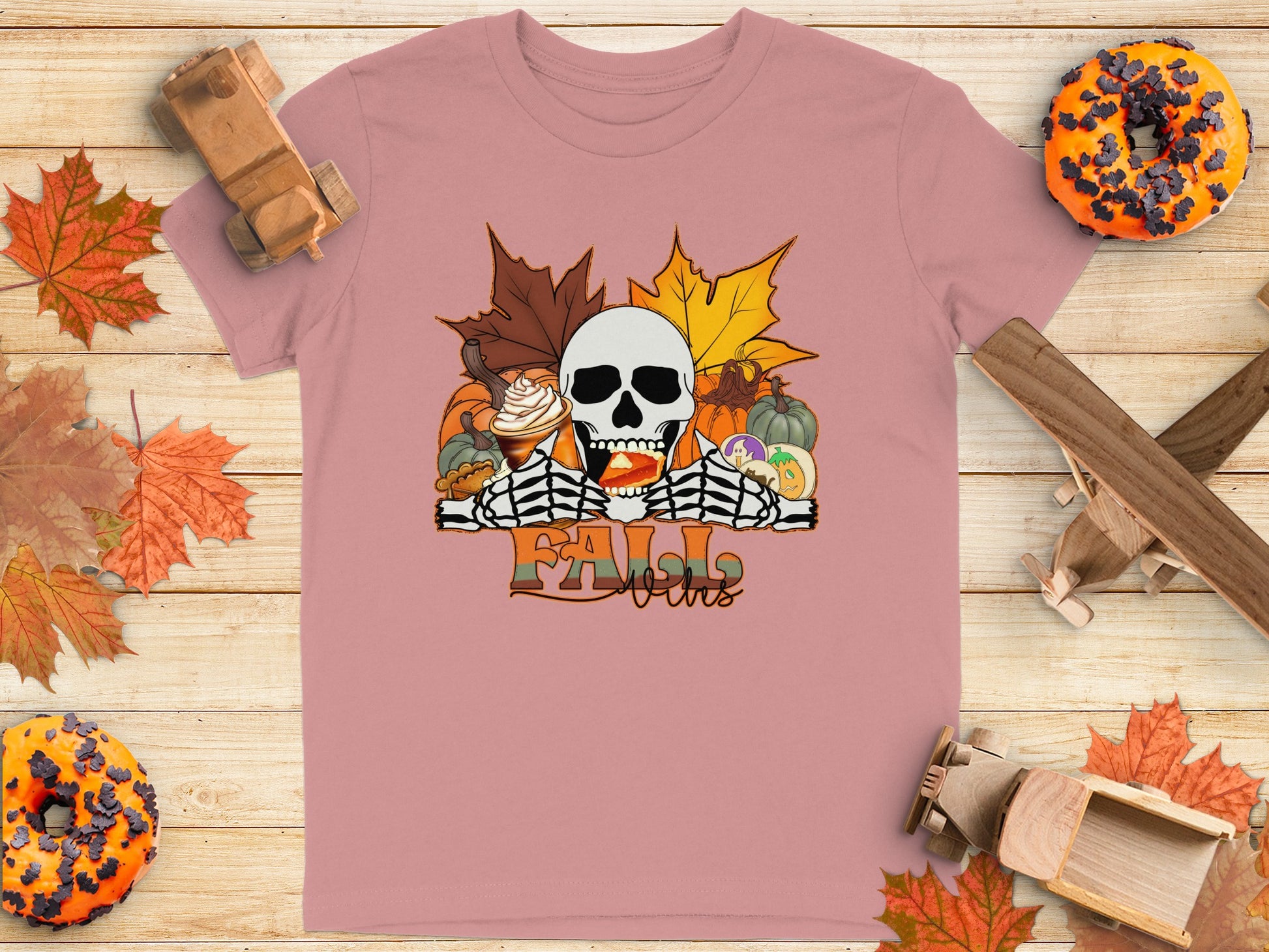 Fall Vibes Skeleton Leaves Autumn Themed T-shirt