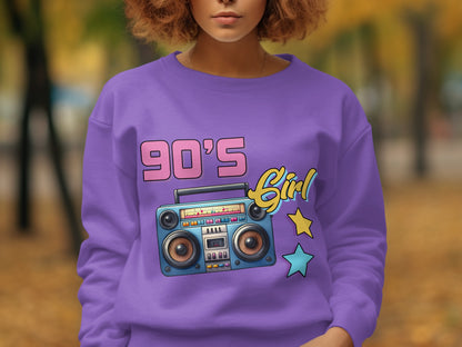 Retro 90's Girl Graphic Boombox Design Sweatshirt