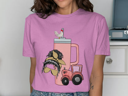 Retro Tractor and Mustache Graphic Tee