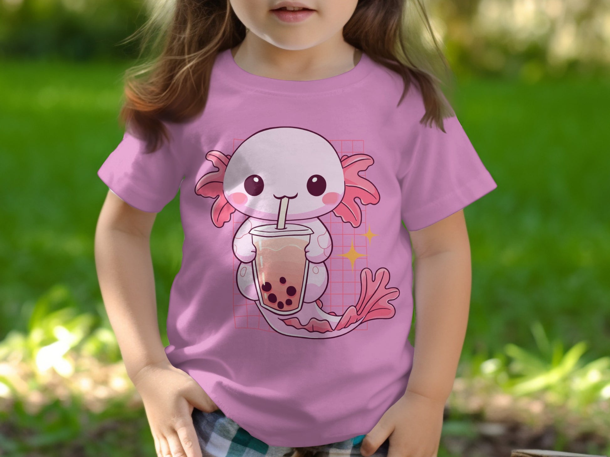 Cute Axolotl Drinking Bubble Tea Kid's T-Shirt