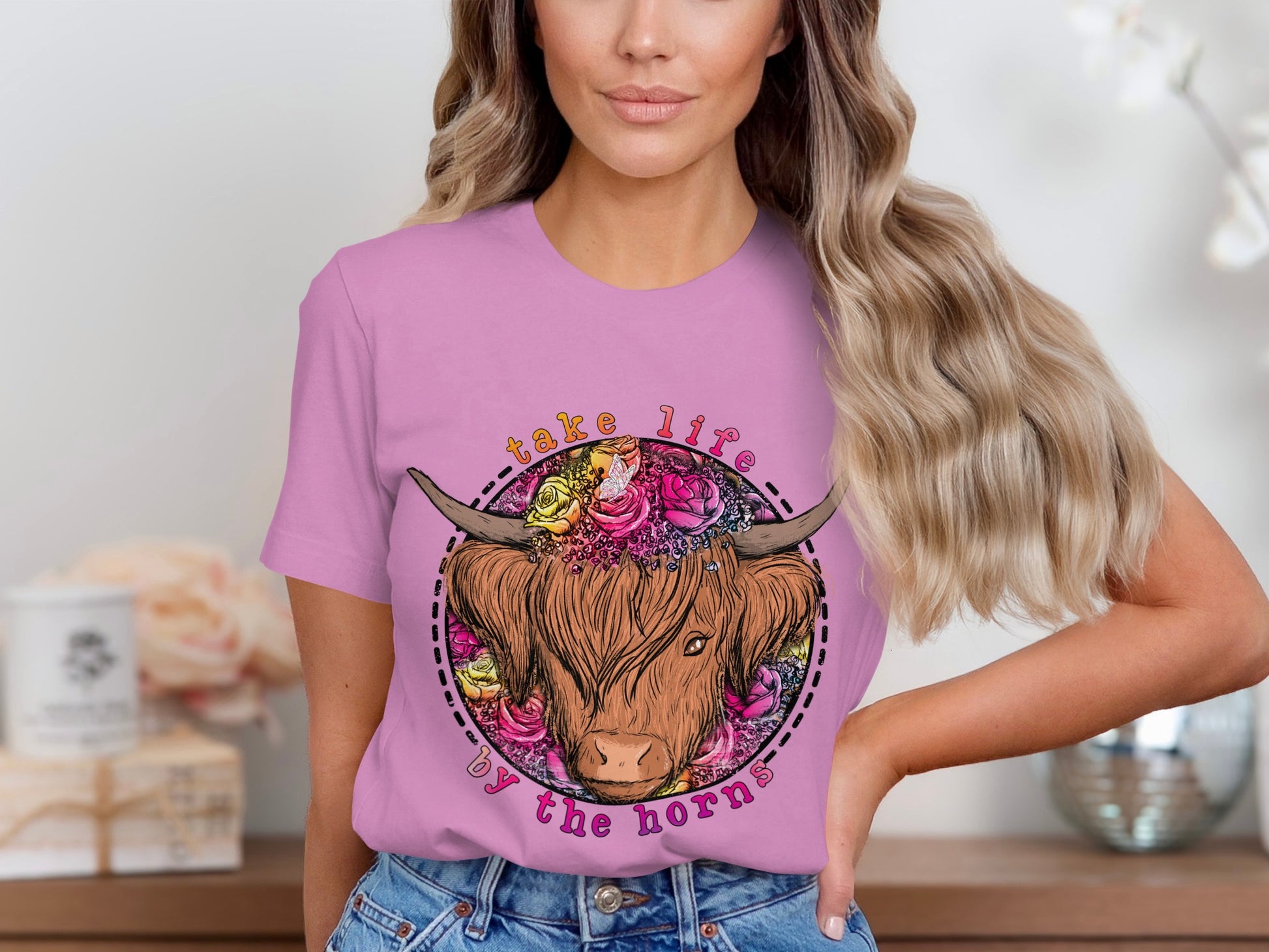 Take Life By The Horns Floral Bull T-Shirt