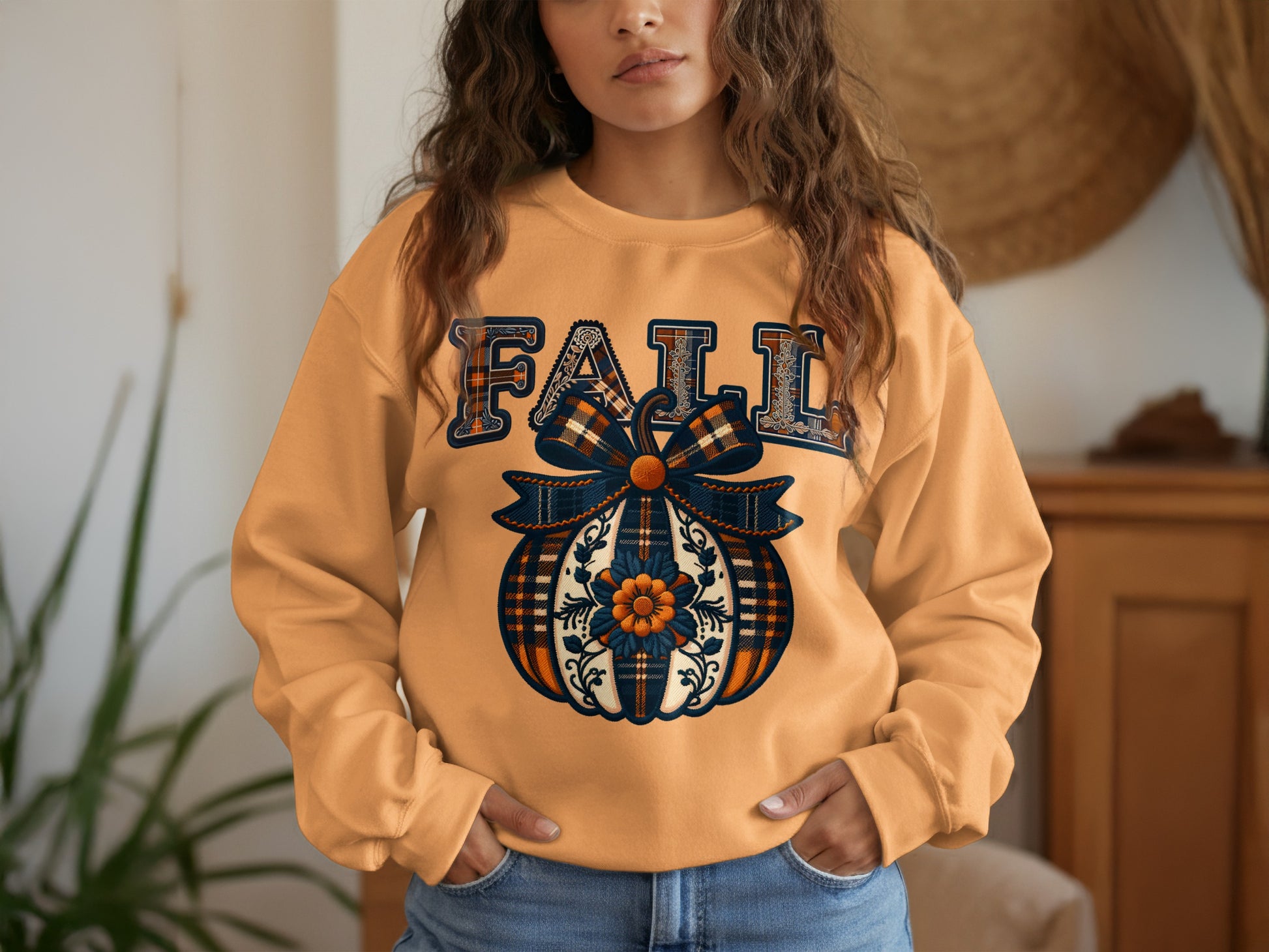 Fall Themed Sweatshirt with Pumpkin Design