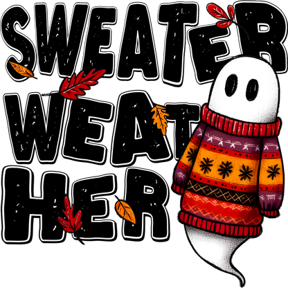 Sweater Weather Ghost with Autumn Leaves design