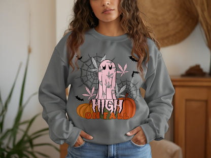 High on Fall Ghost with Pumpkins and Bats shirt