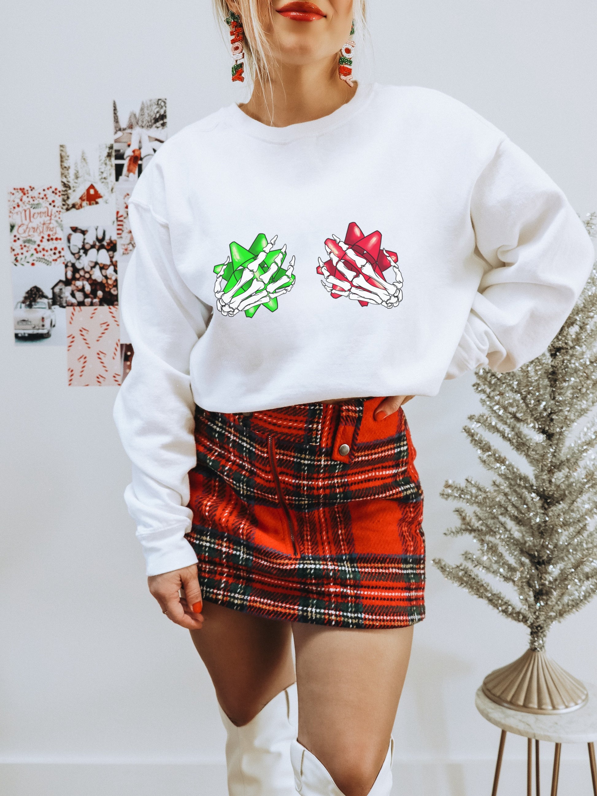 Skeleton Hands Holding Christmas Bows Sweatshirt