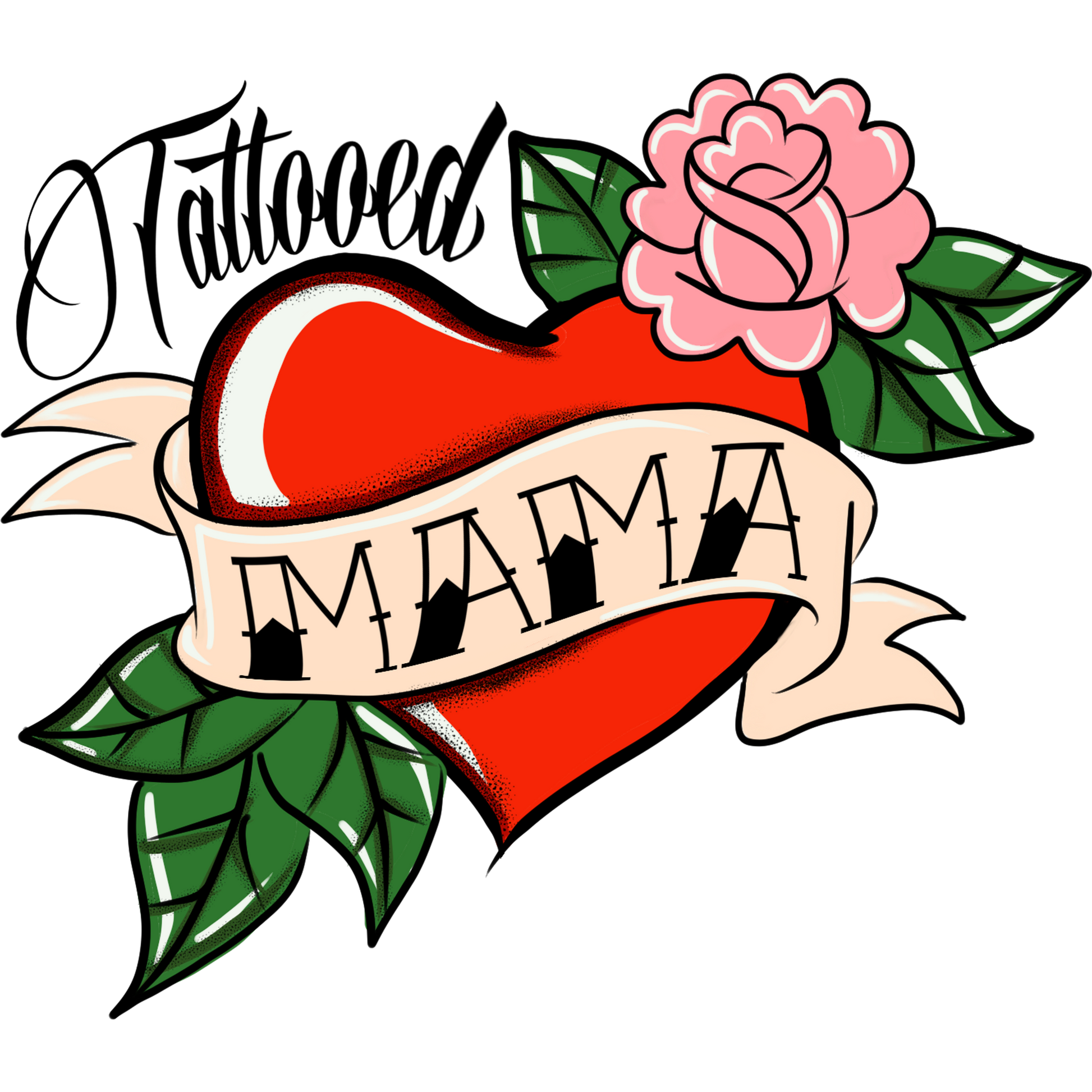 Vibrant Tattooed Mama Heart and Rose Art Design