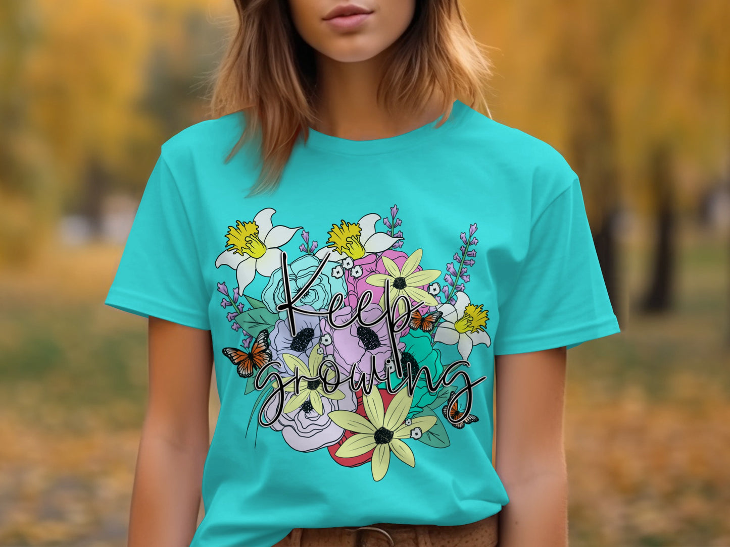 Keep Growing Graphic Tee with Colorful Floral Design