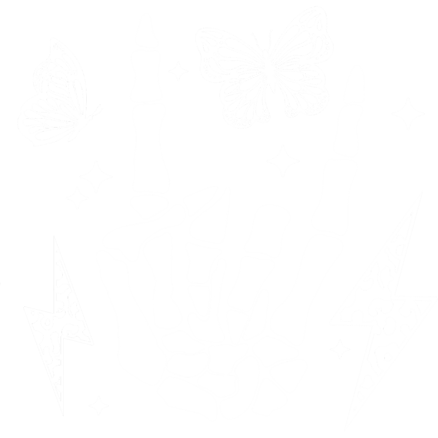 Rock Hand Skeleton with Butterflies and Lightning Art