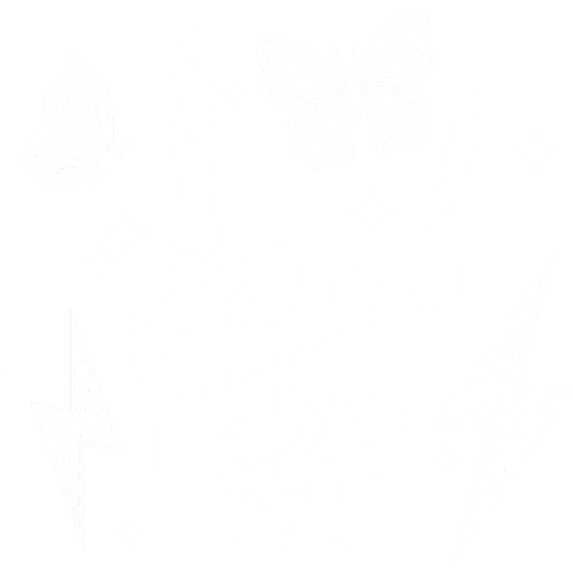 Rock Hand Skeleton with Butterflies and Lightning Art