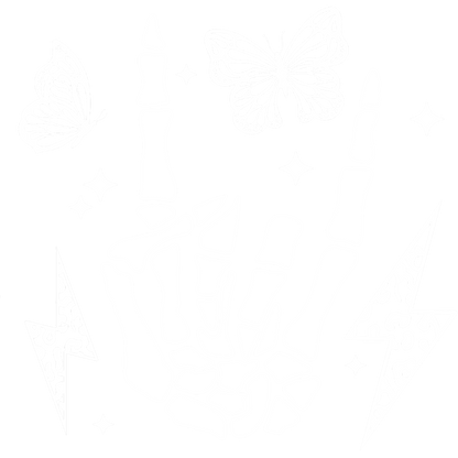 Rock Hand Skeleton with Butterflies and Lightning Art