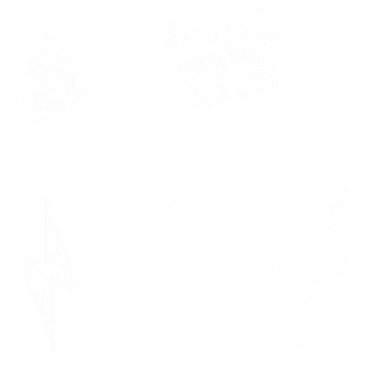 Rock Hand Skeleton with Butterflies and Lightning Art