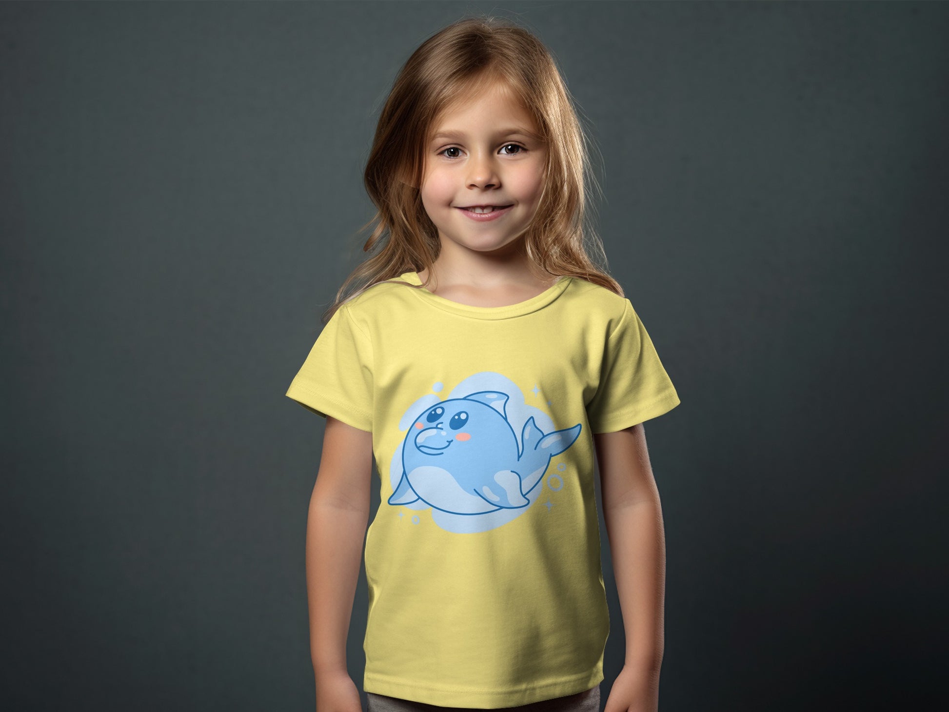 Cute Cartoon Shark Print Yellow Kids T-Shirt