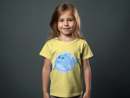 Cute Cartoon Shark Print Yellow Kids T-Shirt