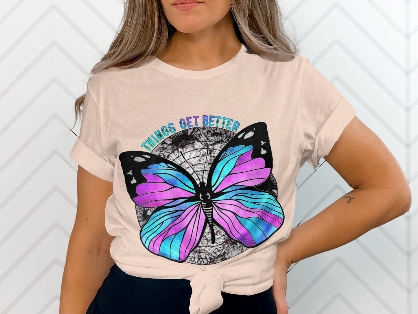 Things Get Better Butterfly Graphic T-Shirt