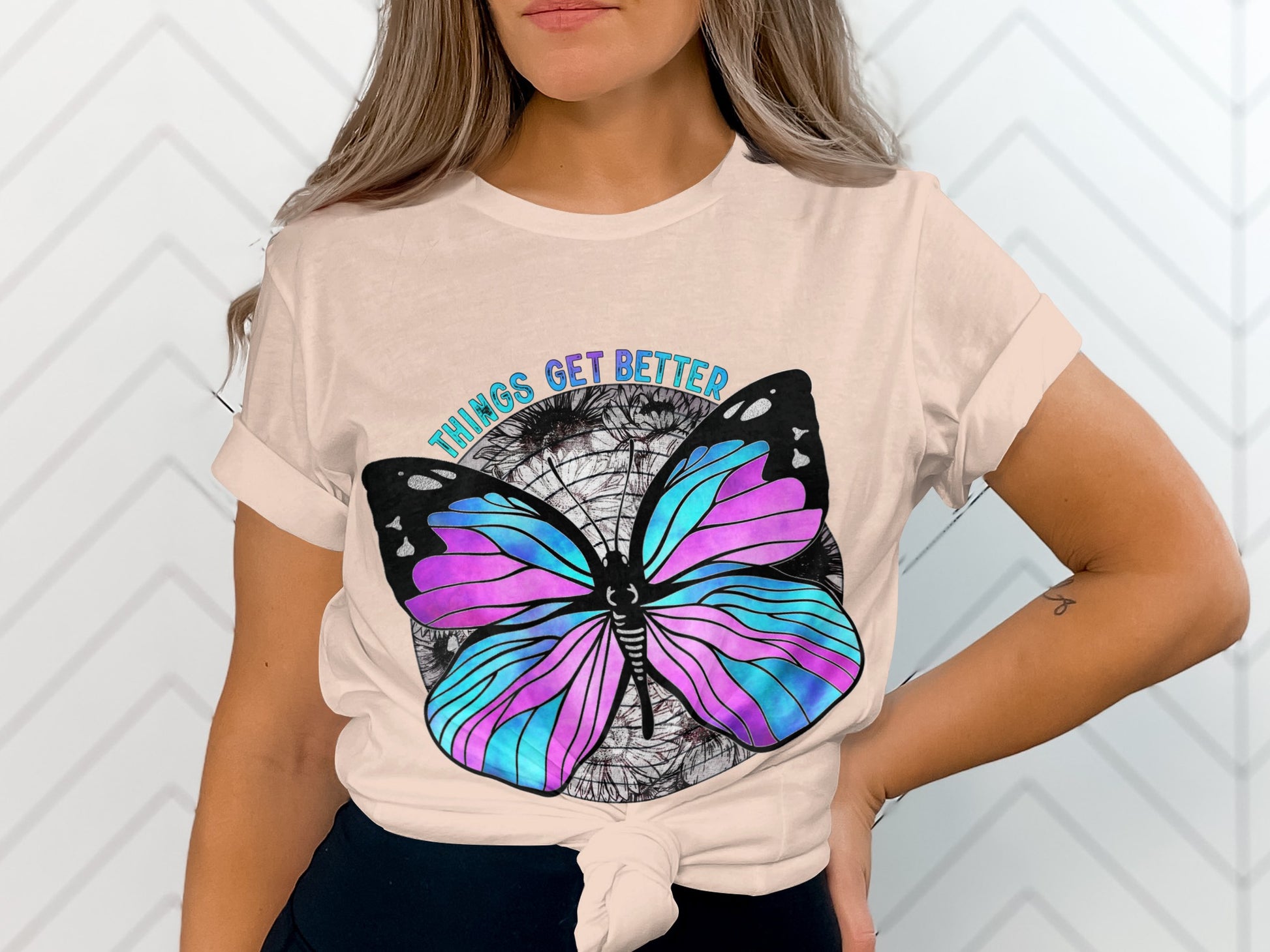 Things Get Better Butterfly Graphic T-Shirt