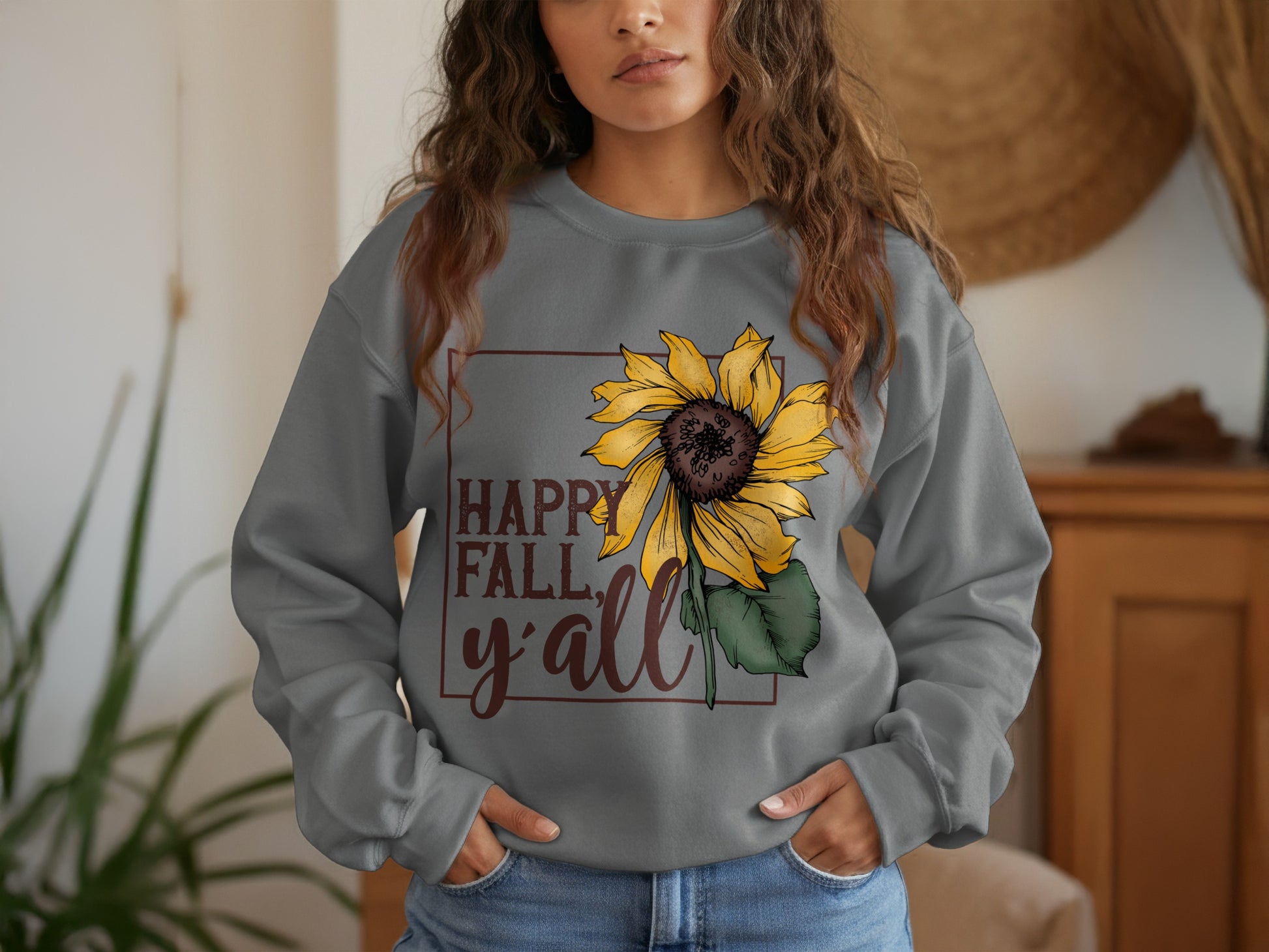 Happy Fall Y'all Sunflower Design Sweatshirt