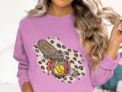 Softball Mom Cute Leopard Print Sweatshirt