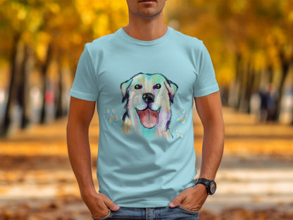 Colorful Smiling Dog with Paw Prints T-Shirt