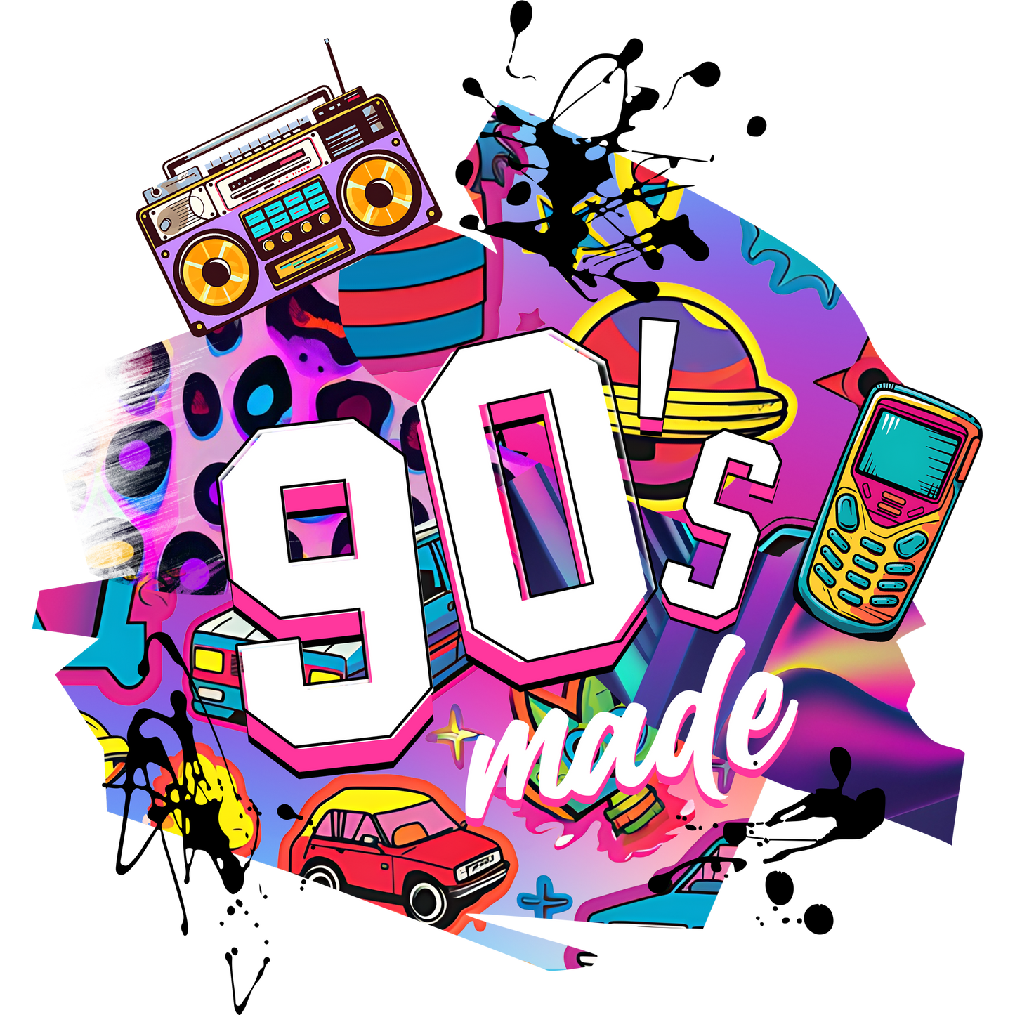 Colorful Retro 90's Made Graphic Tee Design