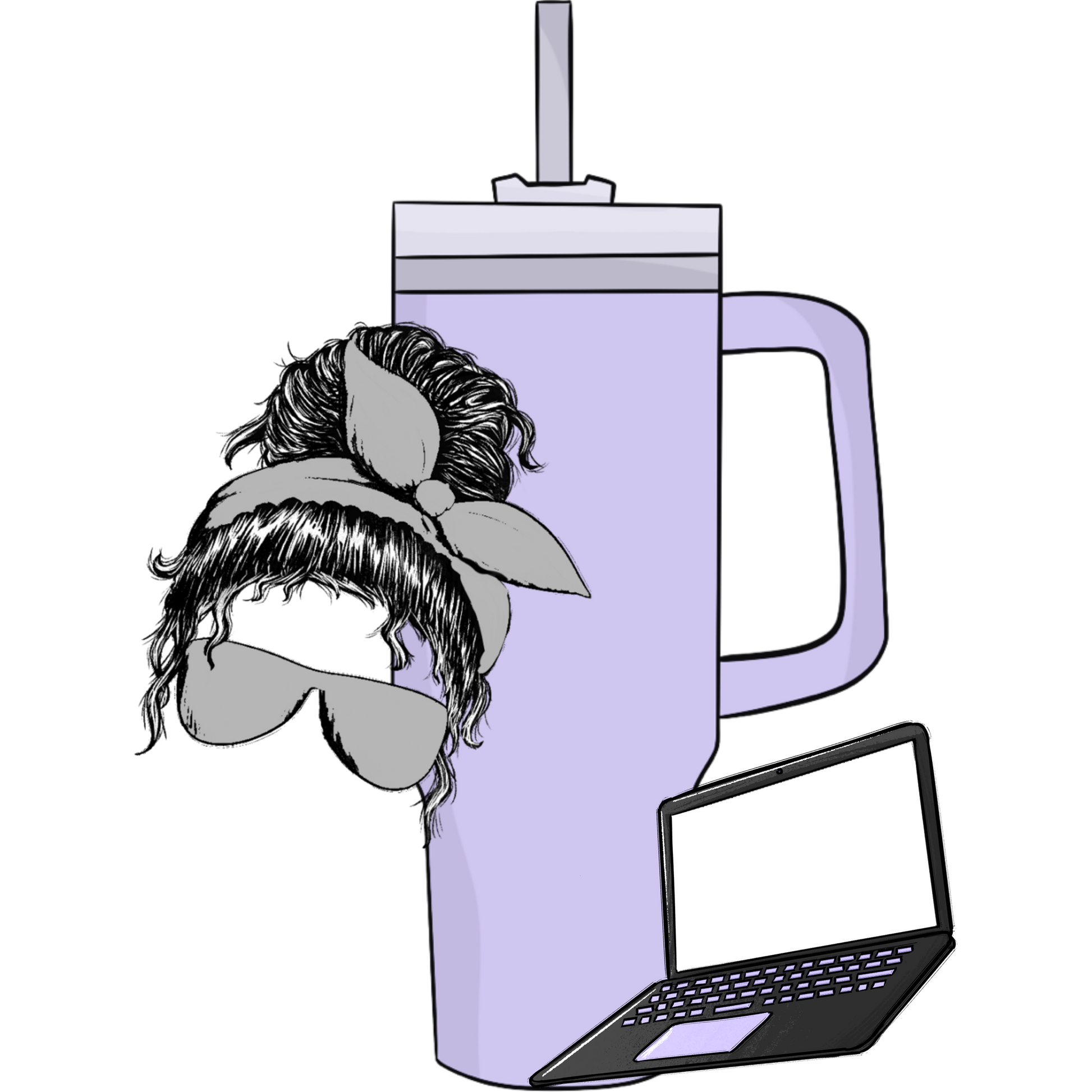 Purple Tumbler with Woman and Laptop Graphic Design
