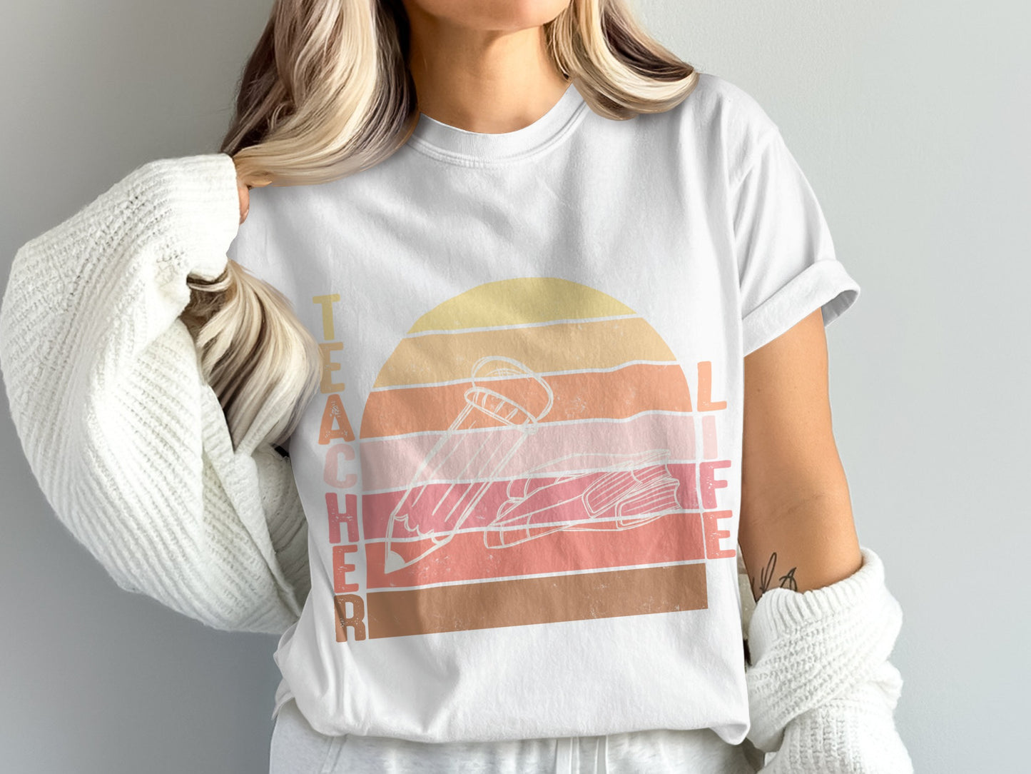 Retro Sunset Teacher Life Graphic T-Shirt