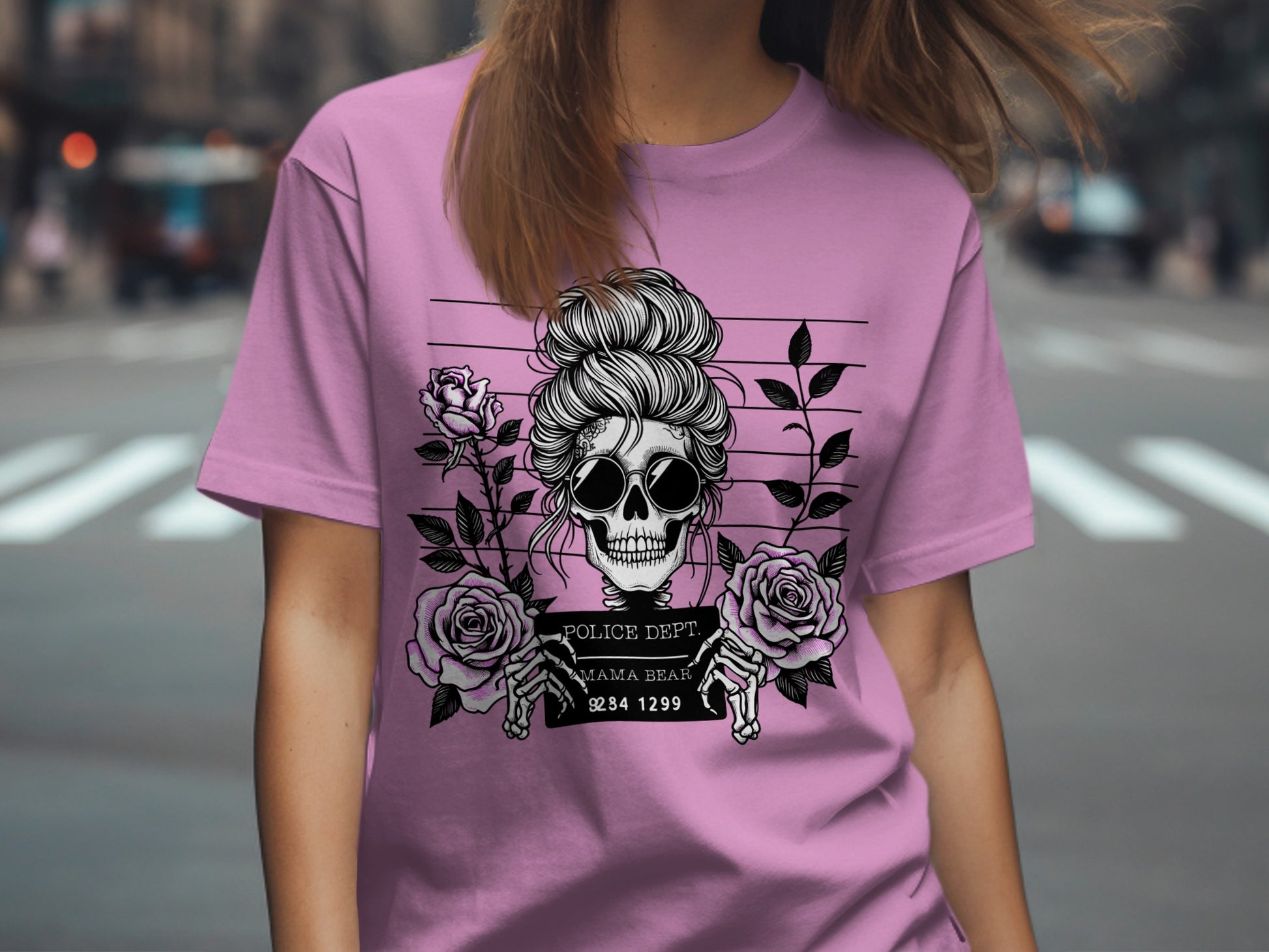 Stylish Skull with Roses Purple Graphic T-Shirt