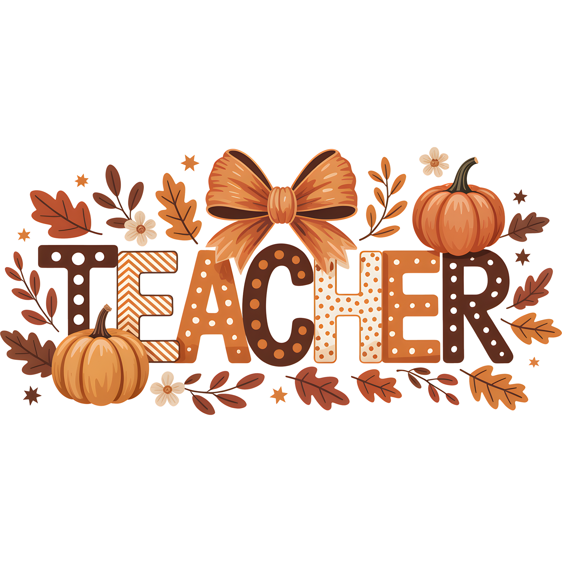 Fall Theme Teacher Graphic with Pumpkins and Bow