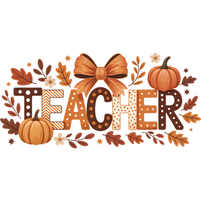 Fall Theme Teacher Graphic with Pumpkins and Bow