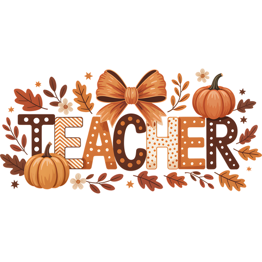 Fall Theme Teacher Graphic with Pumpkins and Bow
