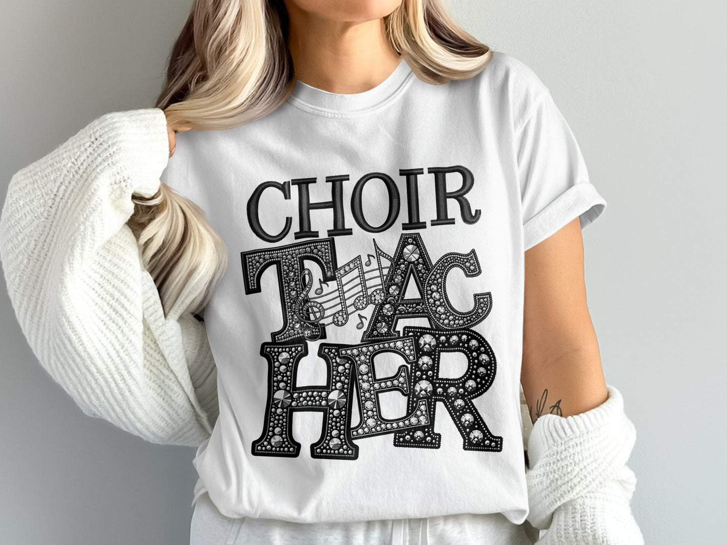 Fun Choir Teacher Shirt with Music Note Design