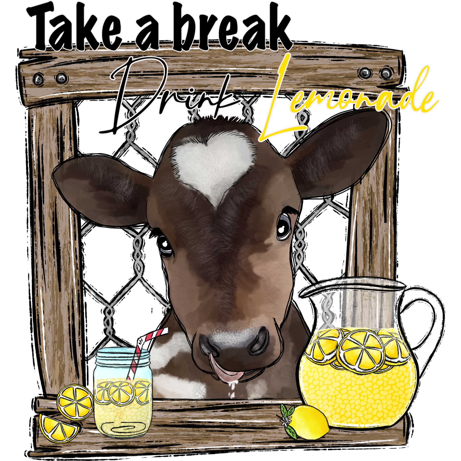 Take a Break Drink Lemonade Cow Themed Artwork