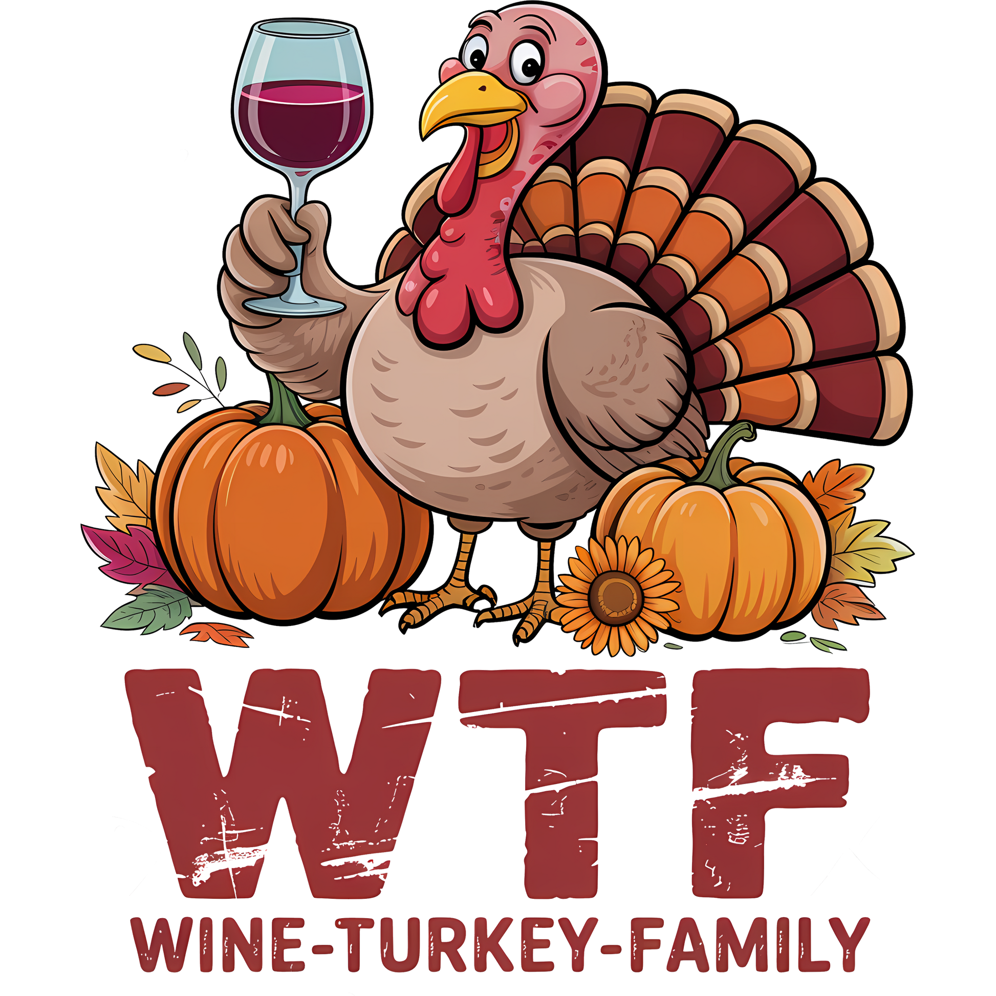 Turkey With Wine And Pumpkins Family Humor Design