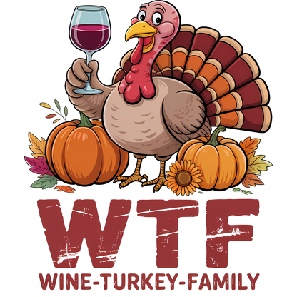 Turkey With Wine And Pumpkins Family Humor Design