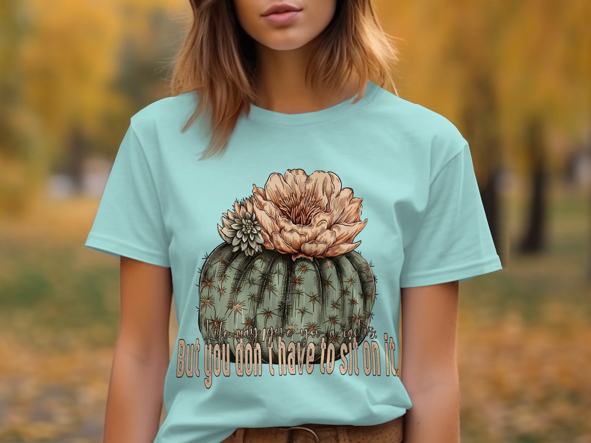Cactus Graphic Tee with Humorous Don't Sit on It Message