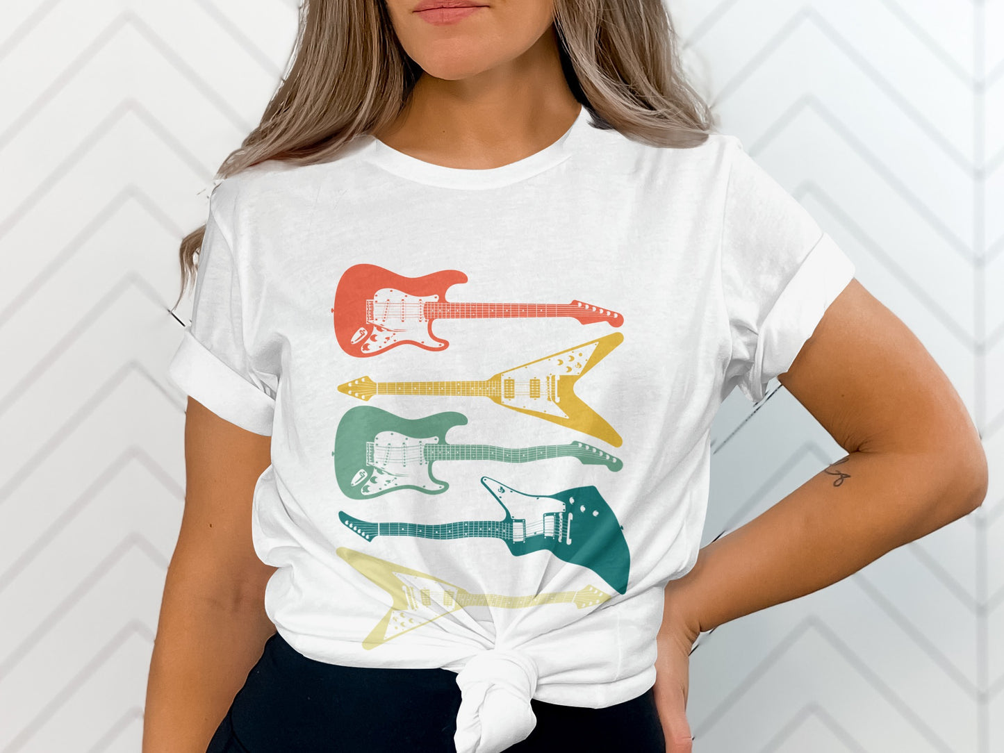 Stylish Graphic Tee with Colorful Guitar Design