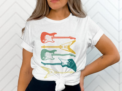 Stylish Graphic Tee with Colorful Guitar Design