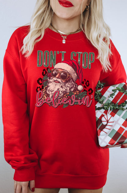Don't Stop Believin Santa Holiday Sweatshirt product