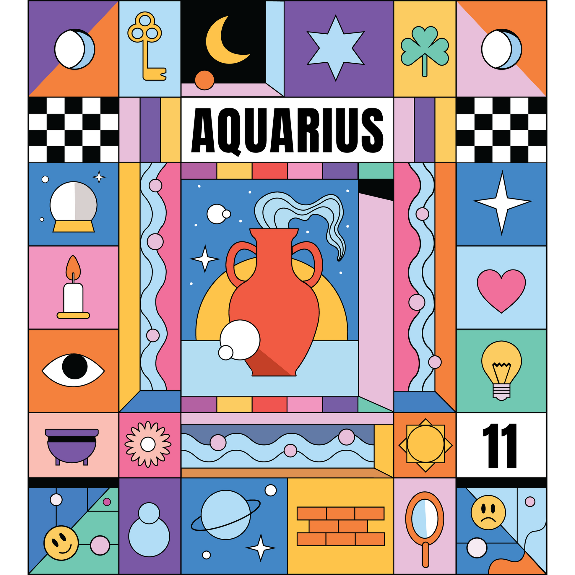 Vibrant Aquarius Zodiac Art Print Mystical Design