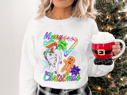 Merry Christmas Unicorn T-Shirt, Gingerbread Man, Candy Cane, Holiday Apparel, Festive Shirt, Rainbow Unicorn, Christmas Gift, Kids T-Shirt